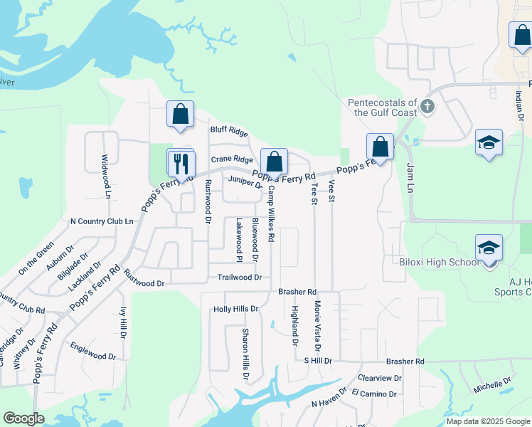 map of restaurants, bars, coffee shops, grocery stores, and more near 2042 Carolwood Drive in Biloxi
