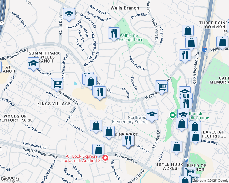 map of restaurants, bars, coffee shops, grocery stores, and more near 2016 Alex Avenue in Austin