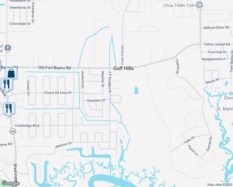 map of restaurants, bars, coffee shops, grocery stores, and more near 12316 Locke Place in Ocean Springs