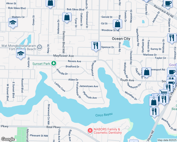 map of restaurants, bars, coffee shops, grocery stores, and more near 941 Pocahontas Drive in Fort Walton Beach