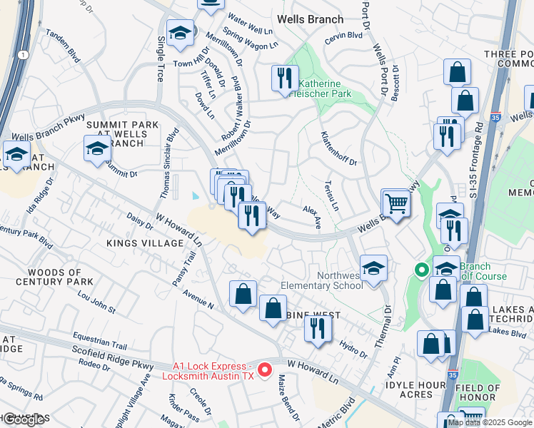 map of restaurants, bars, coffee shops, grocery stores, and more near 2016 Alex Avenue in Austin