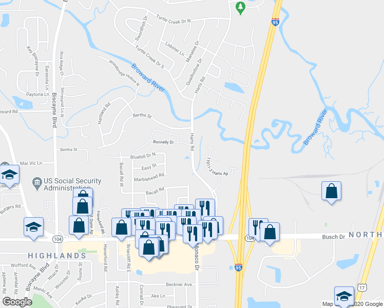 map of restaurants, bars, coffee shops, grocery stores, and more near 11074 Harts Road in Jacksonville