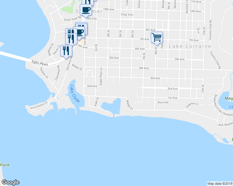 map of restaurants, bars, coffee shops, grocery stores, and more near 6 Handolin Lane in Shalimar