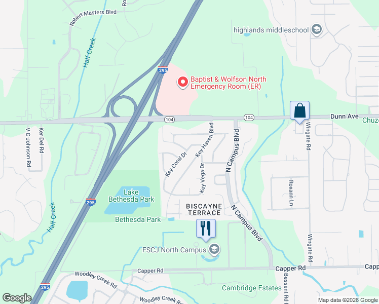 map of restaurants, bars, coffee shops, grocery stores, and more near 11051 Key Coral Drive in Jacksonville