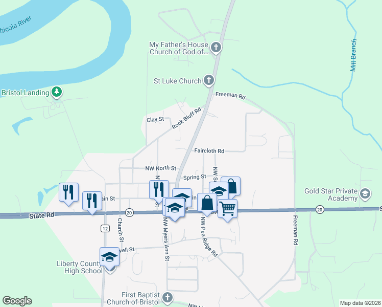 map of restaurants, bars, coffee shops, grocery stores, and more near 19123 Florida 12 in Bristol