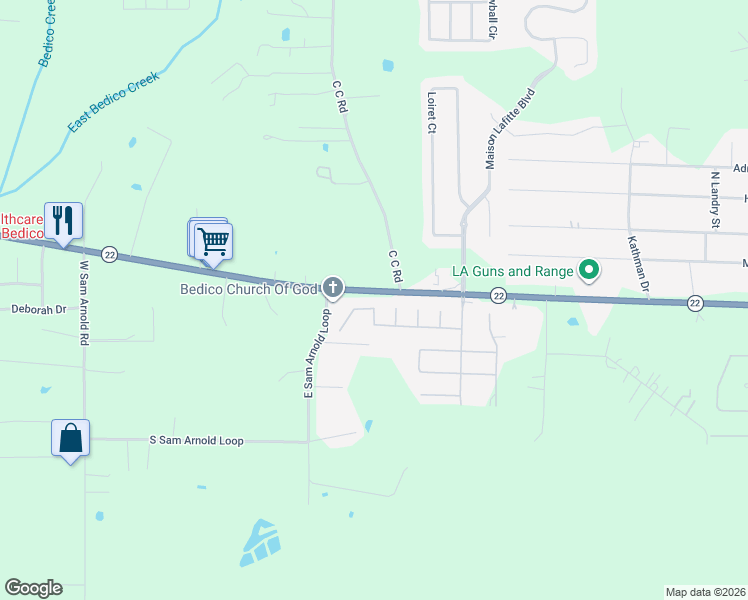 map of restaurants, bars, coffee shops, grocery stores, and more near 28194 Louisiana 22 in Ponchatoula