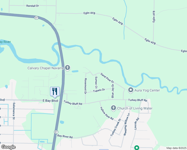 map of restaurants, bars, coffee shops, grocery stores, and more near 8736 Sand Pine Drive in Navarre