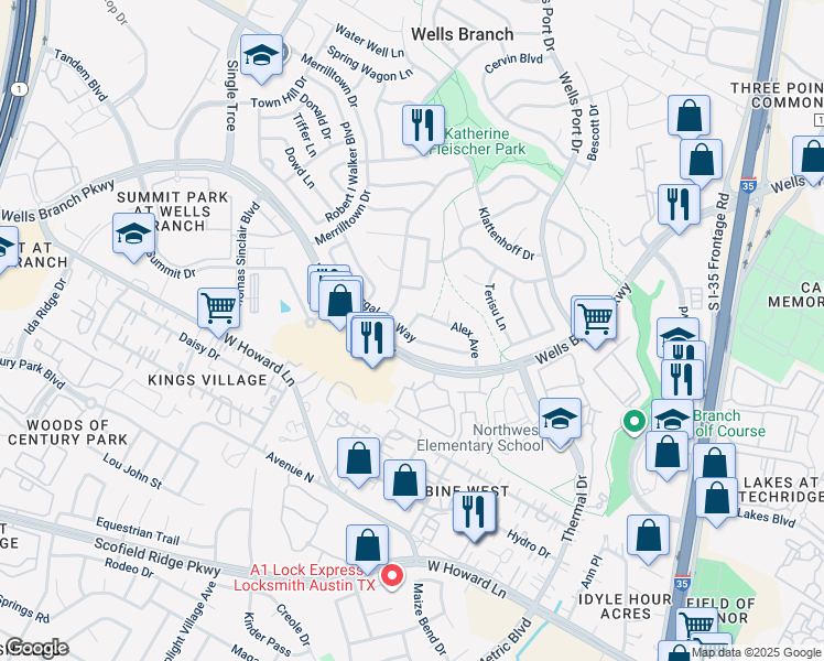 map of restaurants, bars, coffee shops, grocery stores, and more near 2016 Alex Avenue in Austin