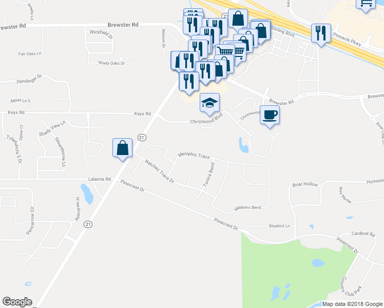 map of restaurants, bars, coffee shops, grocery stores, and more near 329 Memphis Trace in Covington
