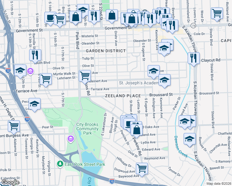 map of restaurants, bars, coffee shops, grocery stores, and more near 1338 Drehr Avenue in Baton Rouge