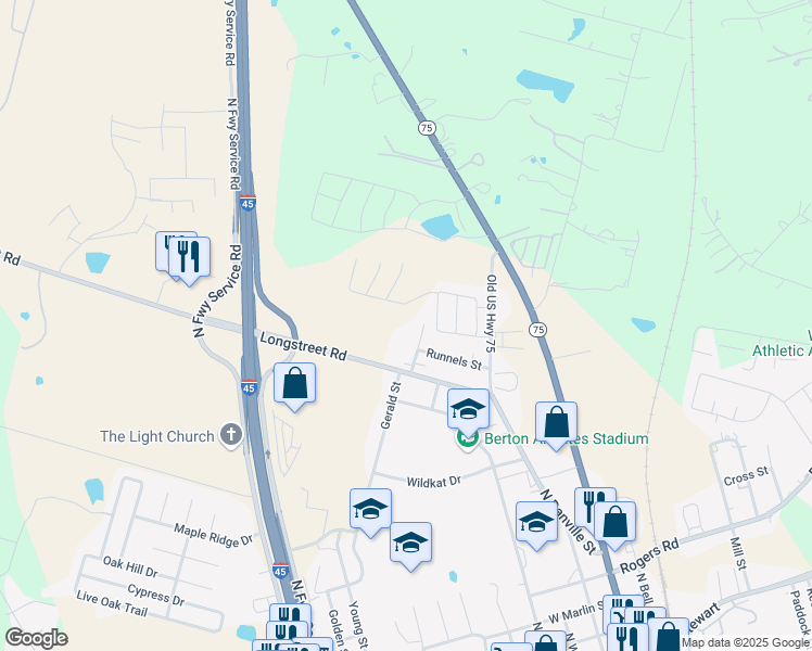 map of restaurants, bars, coffee shops, grocery stores, and more near 410-A B C Daniels Street in Willis