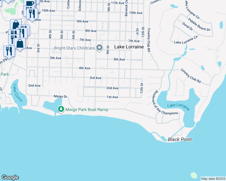 map of restaurants, bars, coffee shops, grocery stores, and more near 100 2nd Avenue in Shalimar