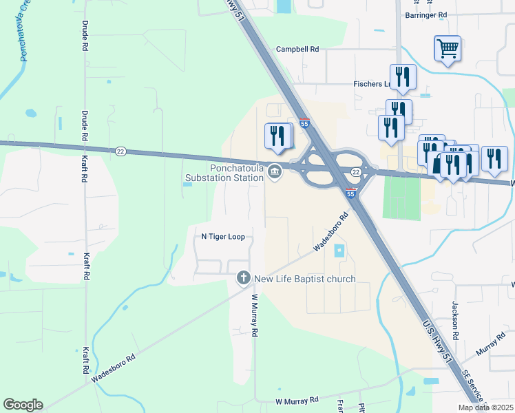 map of restaurants, bars, coffee shops, grocery stores, and more near 39728 Rou Mar Nei Drive in Ponchatoula