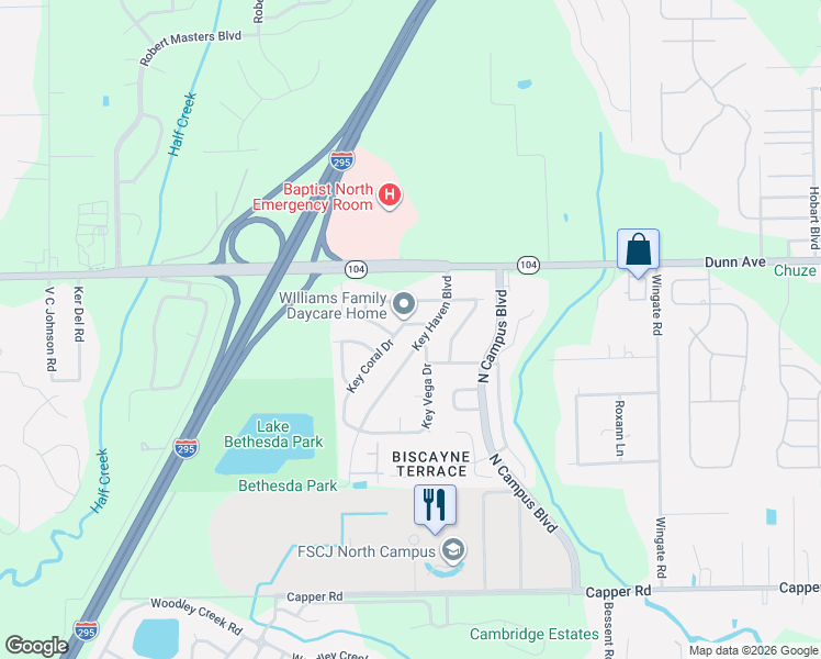 map of restaurants, bars, coffee shops, grocery stores, and more near 11056 Key Coral Drive in Jacksonville