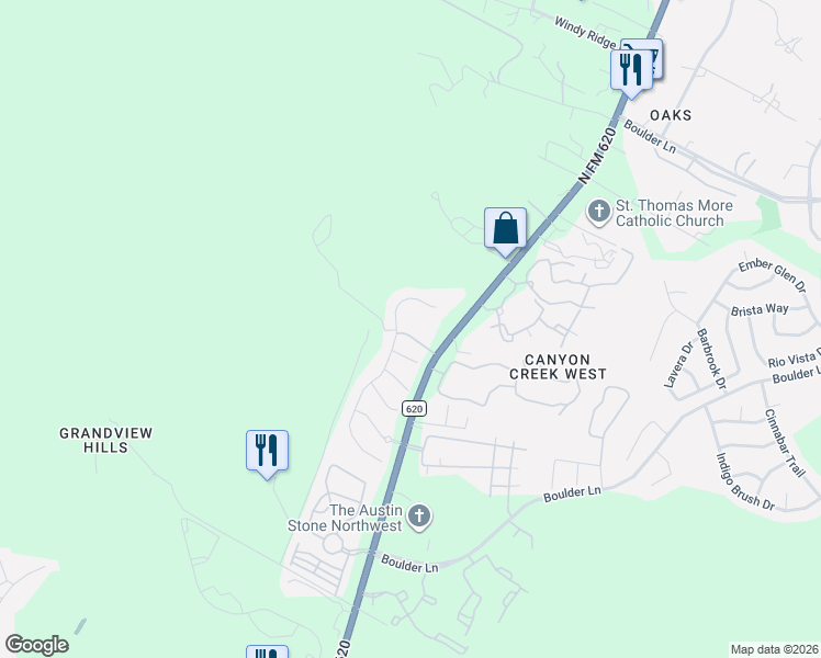 map of restaurants, bars, coffee shops, grocery stores, and more near 11910 Bay Heights Way in Austin