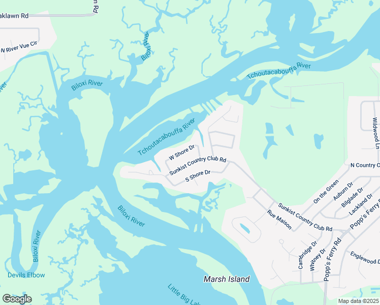 map of restaurants, bars, coffee shops, grocery stores, and more near 2431 West Shore Drive in Biloxi