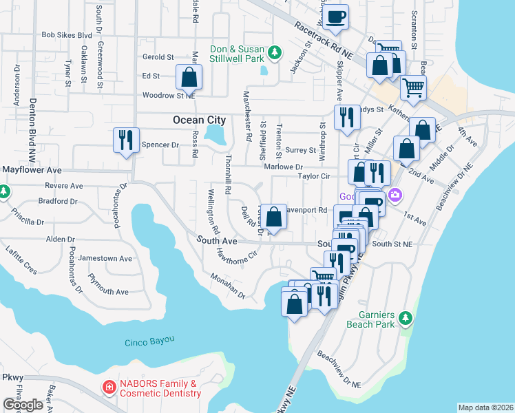 map of restaurants, bars, coffee shops, grocery stores, and more near 206 Forest Drive in Fort Walton Beach