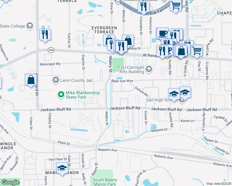 map of restaurants, bars, coffee shops, grocery stores, and more near 2349 Yorkshire Drive in Tallahassee