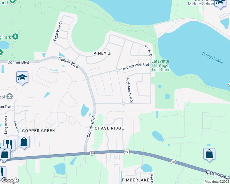 map of restaurants, bars, coffee shops, grocery stores, and more near 1060 Piney Z Plantation Road in Tallahassee