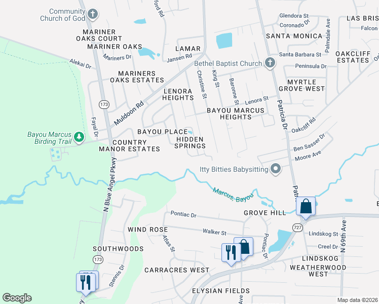 map of restaurants, bars, coffee shops, grocery stores, and more near 2998 Creole Way in Pensacola
