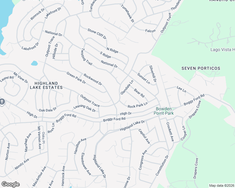 map of restaurants, bars, coffee shops, grocery stores, and more near 4101 Outpost Trace in Lago Vista