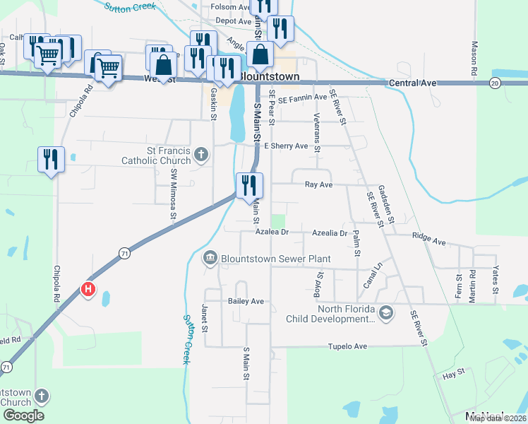 map of restaurants, bars, coffee shops, grocery stores, and more near 16330 South Pear Street in Blountstown