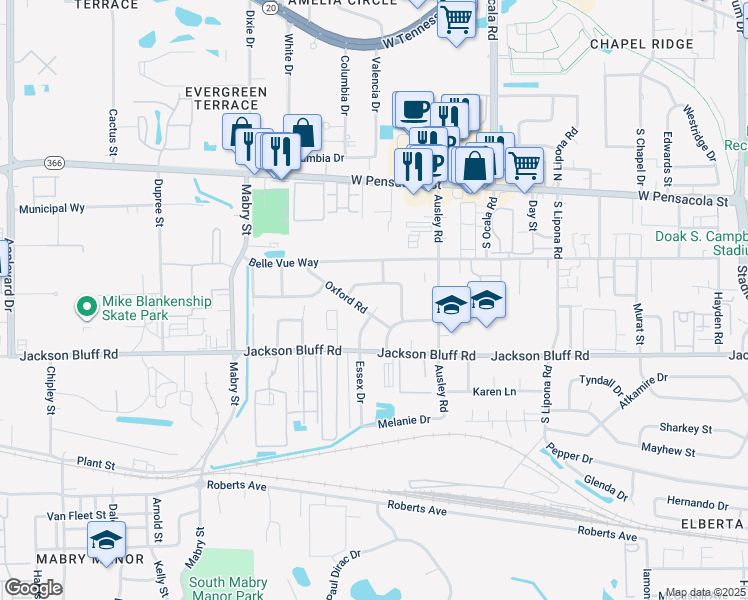 map of restaurants, bars, coffee shops, grocery stores, and more near 2144 Coventry Court in Tallahassee