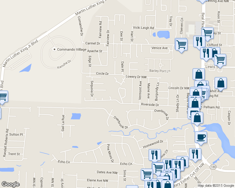 map of restaurants, bars, coffee shops, grocery stores, and more near 10 Tanglewood Circle in Fort Walton Beach
