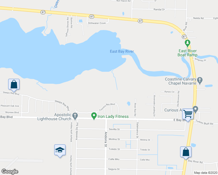 map of restaurants, bars, coffee shops, grocery stores, and more near 8200 Country Bay Boulevard in Navarre
