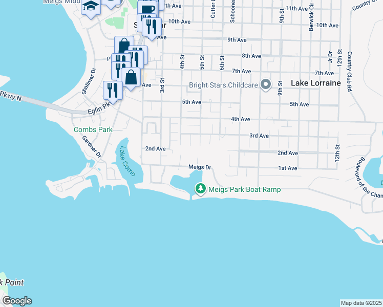 map of restaurants, bars, coffee shops, grocery stores, and more near 6 Handolin Ln in Shalimar