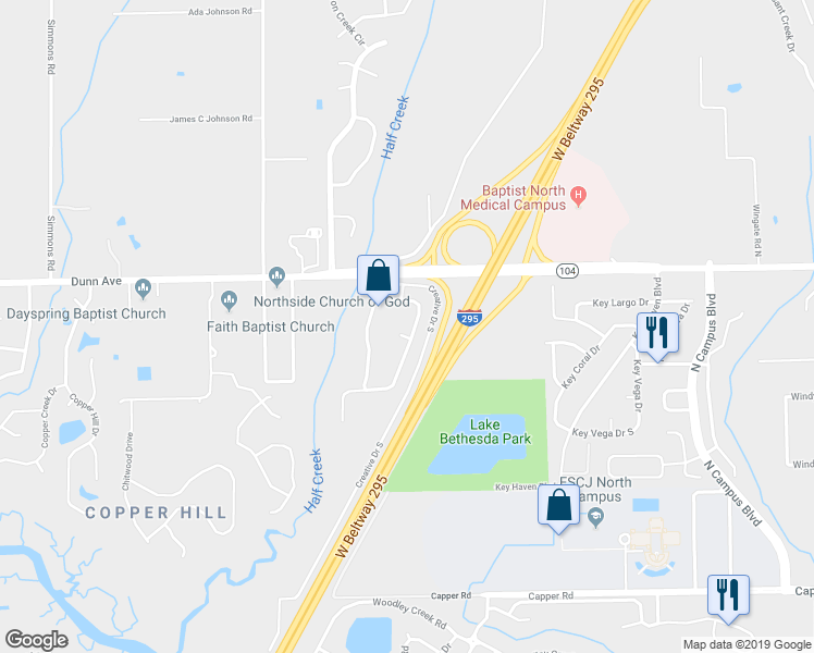 map of restaurants, bars, coffee shops, grocery stores, and more near 11084 Apple Blossom Trail East in Jacksonville