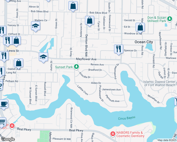 map of restaurants, bars, coffee shops, grocery stores, and more near 724 Colony Court in Fort Walton Beach