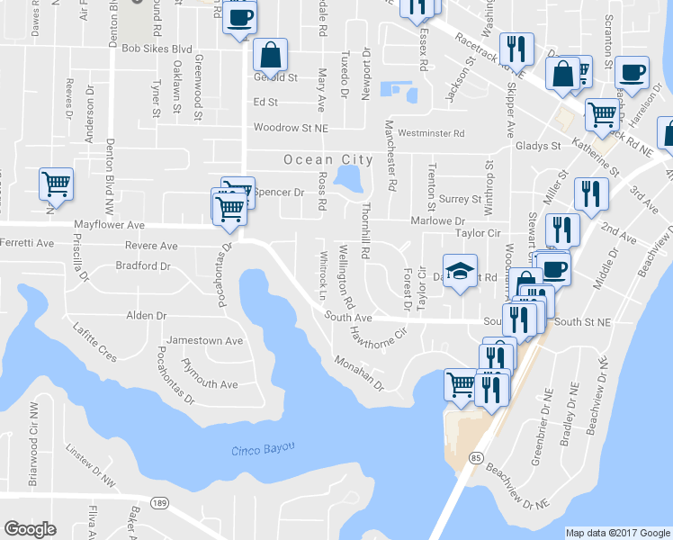 map of restaurants, bars, coffee shops, grocery stores, and more near 116 Wellington Road in Fort Walton Beach