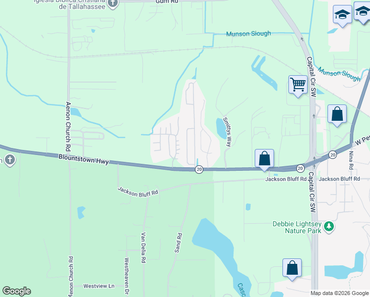 map of restaurants, bars, coffee shops, grocery stores, and more near 5552 Elk Lane in Tallahassee