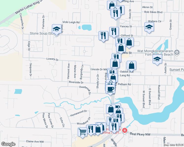 map of restaurants, bars, coffee shops, grocery stores, and more near 611 Audubon Drive in Fort Walton Beach