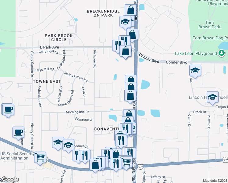 map of restaurants, bars, coffee shops, grocery stores, and more near 447 Richview Park Circle West in Tallahassee