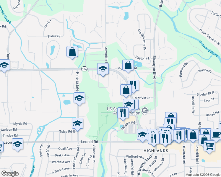 map of restaurants, bars, coffee shops, grocery stores, and more near 10996 Traci Lynn Drive in Jacksonville