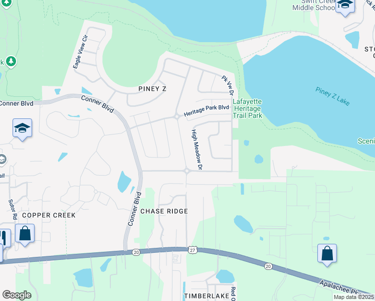 map of restaurants, bars, coffee shops, grocery stores, and more near 1138 High Meadow Drive in Tallahassee