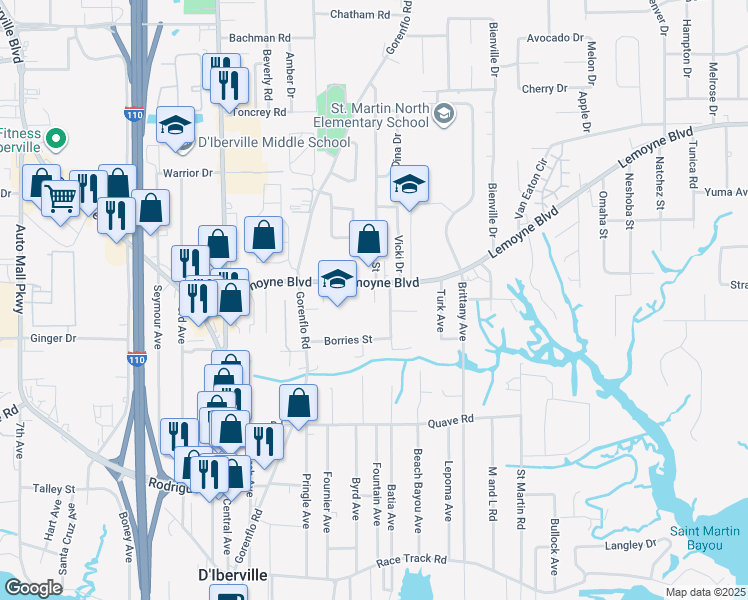 map of restaurants, bars, coffee shops, grocery stores, and more near 10506 Lemoyne Blvd in D'Iberville