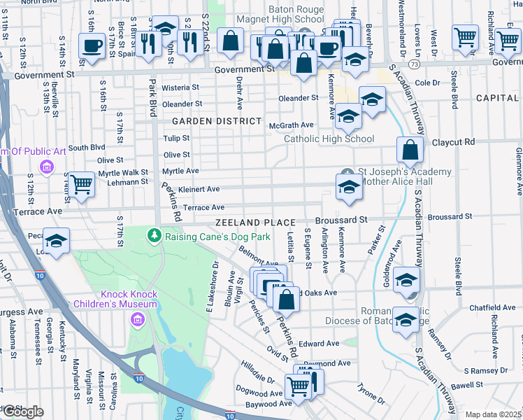 map of restaurants, bars, coffee shops, grocery stores, and more near 2408 Terrace Avenue in Baton Rouge