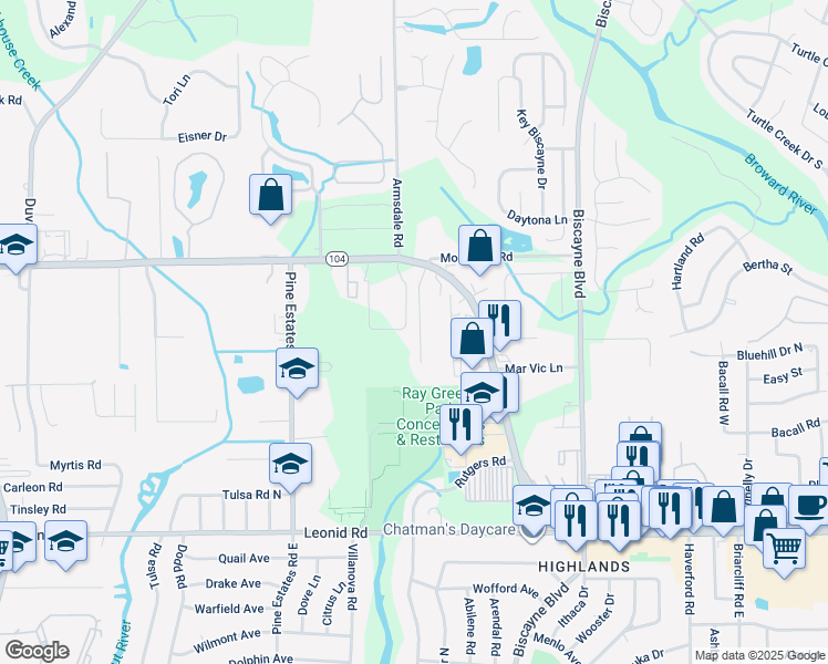 map of restaurants, bars, coffee shops, grocery stores, and more near 10996 Traci Lynn Drive in Jacksonville