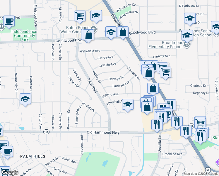 map of restaurants, bars, coffee shops, grocery stores, and more near 8746 Trudeau Avenue in Baton Rouge