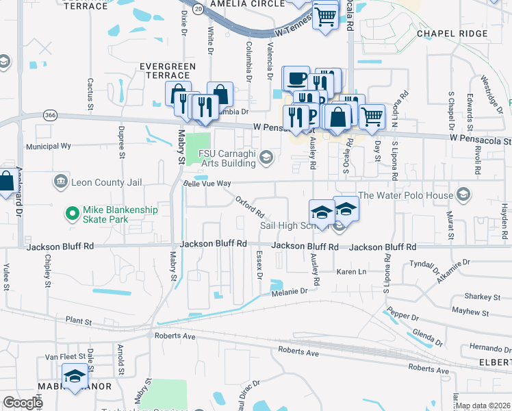 map of restaurants, bars, coffee shops, grocery stores, and more near 2144 Coventry Court in Tallahassee