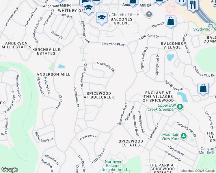 map of restaurants, bars, coffee shops, grocery stores, and more near 11107 Orsini Place in Austin