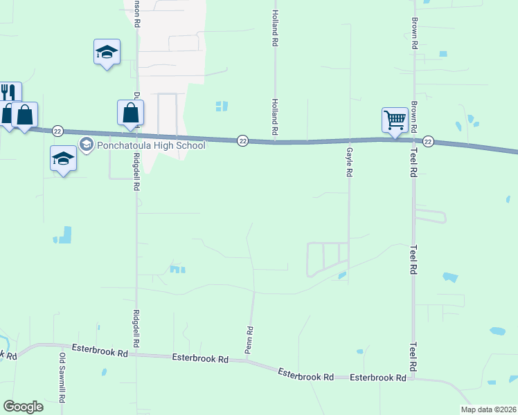map of restaurants, bars, coffee shops, grocery stores, and more near 39650 Penn Road in Ponchatoula