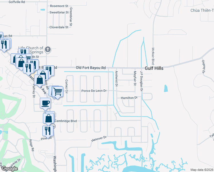 map of restaurants, bars, coffee shops, grocery stores, and more near 6512 Lancaster Boulevard in Ocean Springs
