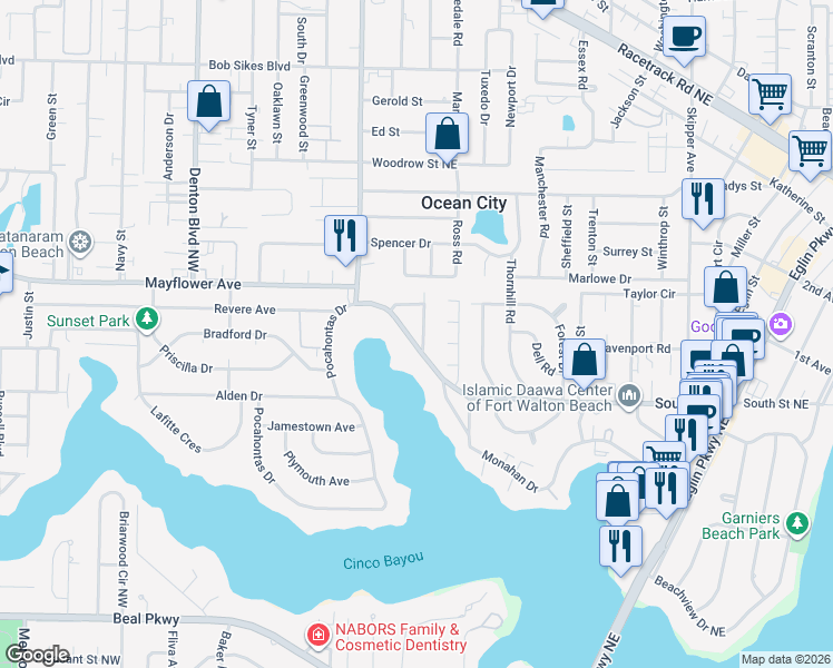 map of restaurants, bars, coffee shops, grocery stores, and more near 49 Circle Drive in Fort Walton Beach