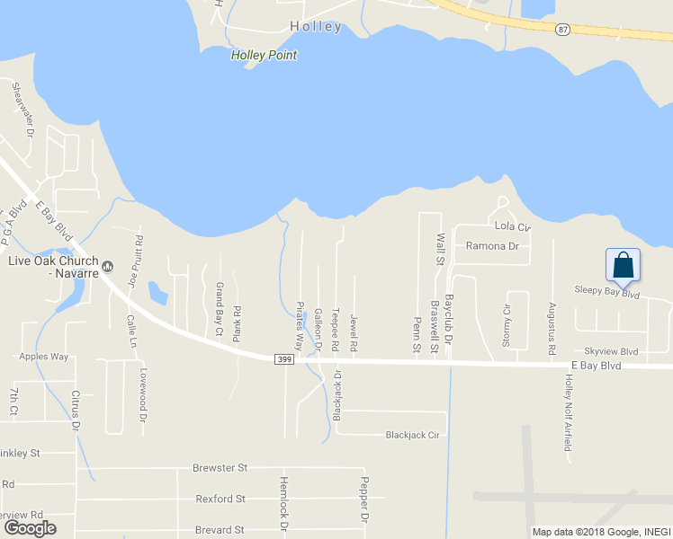 map of restaurants, bars, coffee shops, grocery stores, and more near 2740 Teepee Road in Navarre
