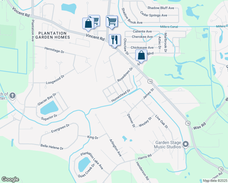 map of restaurants, bars, coffee shops, grocery stores, and more near 8728 Aubin Road in Denham Springs