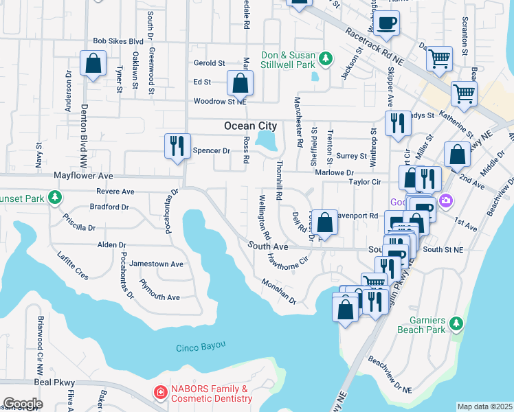 map of restaurants, bars, coffee shops, grocery stores, and more near 116 Wellington Road in Fort Walton Beach